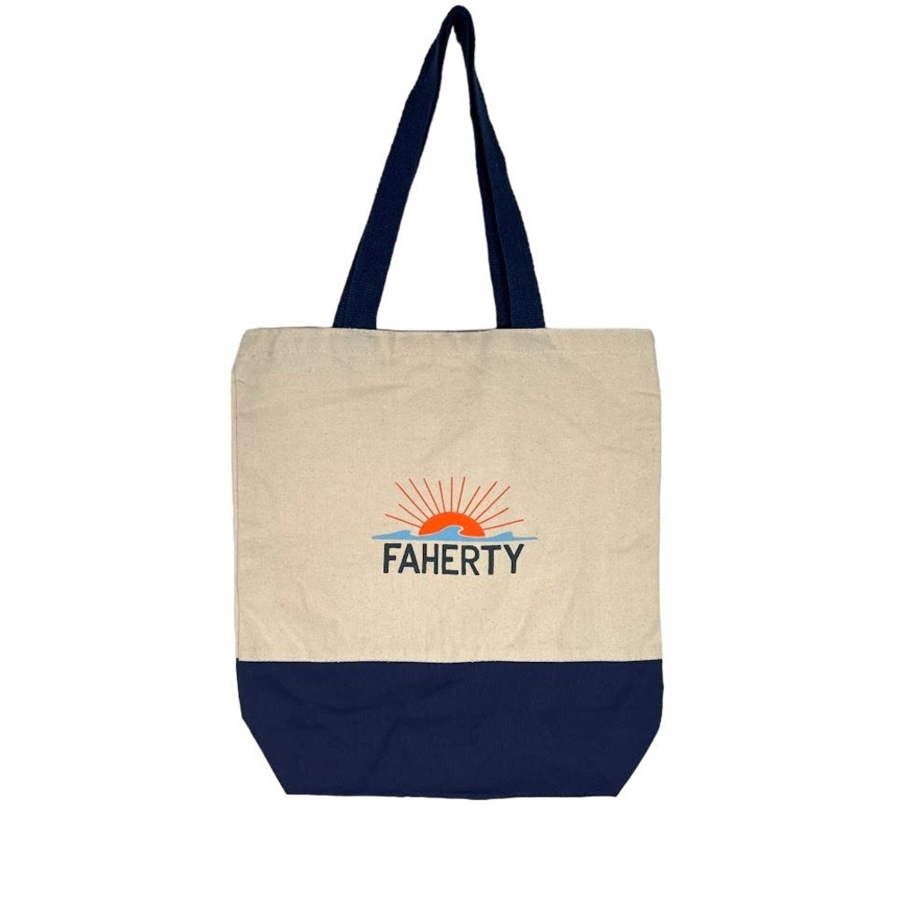 Faherty Women's Canvas Shopping Tote Bag One Size Cream Navy Blue Reusable